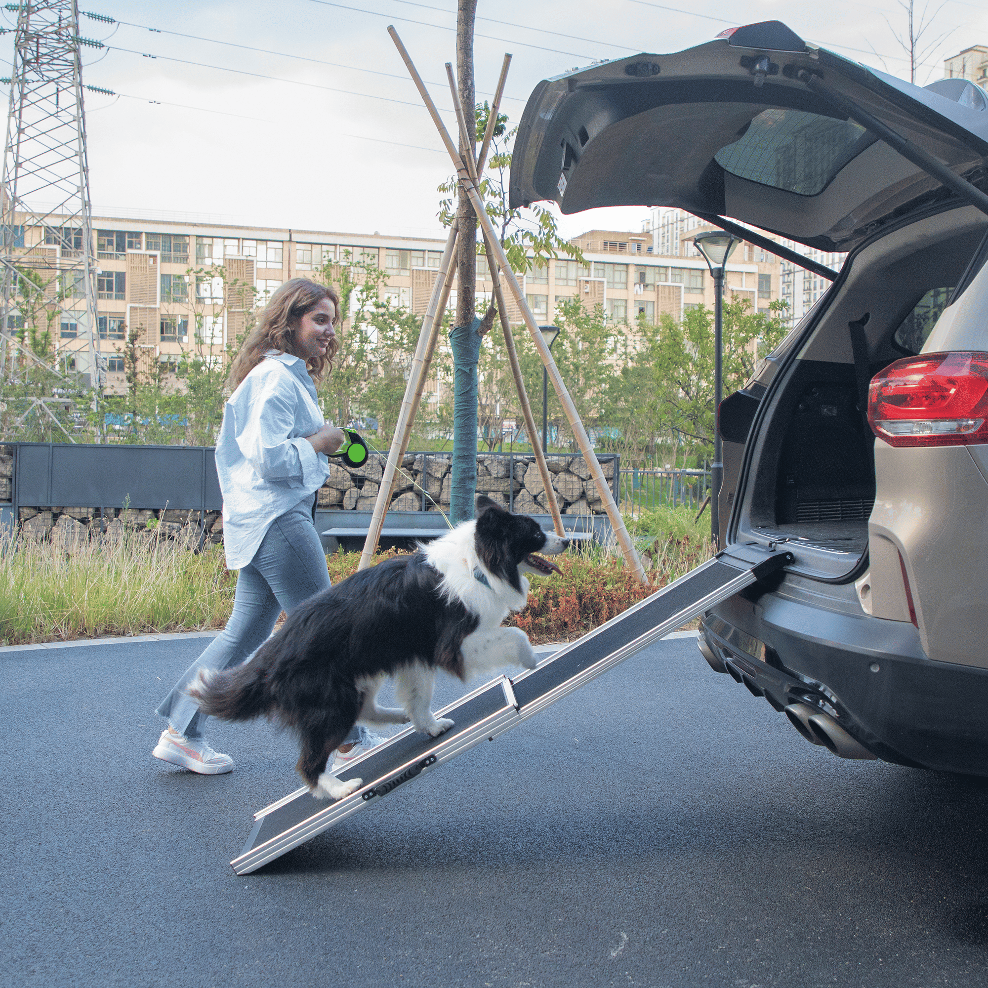 Cos Ramp Foldable Aluminum Dog Car Step Ramp, Dog Ramp Climbing Ladder with PVC ...
