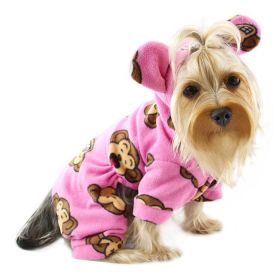 Adorable Silly Monkey Fleece Dog Pajamas/Bodysuit with Hood (Color: pink, size: L)