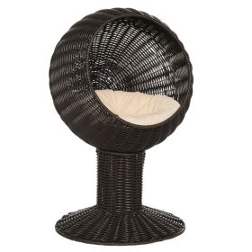 Elevated Cat Bed with Rotatable Egg Chair Pod, Cat Basket Bed with Thick Cushion, Natural Mat Grass Woven Kitty House, Coffee (Option: Coffee-450x430x440 mm)