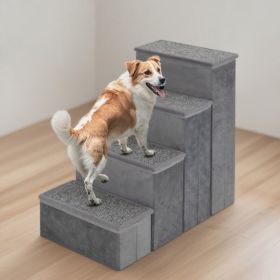 4-Step Dog Stairs Non-slip Foldable Dog Ramp With Adjustable Steps (Option: Gray)